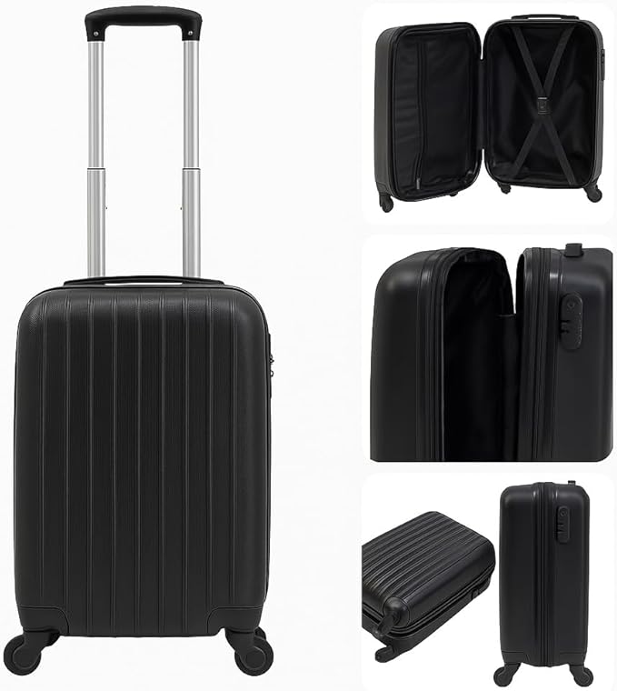 Karriage-Mate 20″ Hardside Carry-On Luggage – Lightweight & Durable Travel Suitcase with 360° Spinner Wheels, Telescopic Handle, Built in TSA Lock – Fits Cabin Size Overhead Bins (Black)