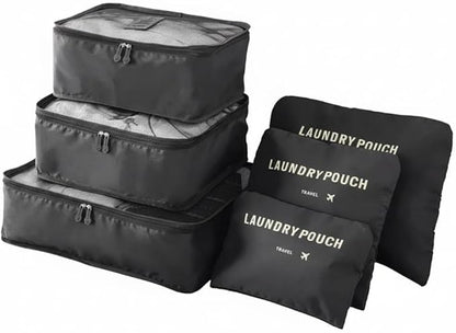 6-Piece Travel Packing Cubes Set - Luggage Organizer Bags with Mesh & Solid Pouches - Waterproof & Dustproof Storage for Clothes & Essentials (Black)