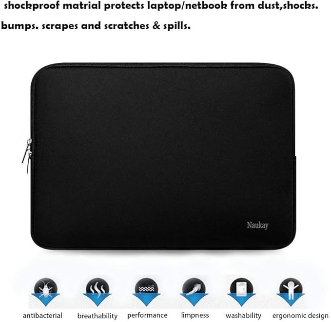 Naukay Laptop Bag 15 Inch, Resistant Neoprene Laptop Sleeve/Notebook Computer Pocket Case/Tablet Briefcase Carrying Bag Compatible for 15.4 inch MacBook Pro, Ultrabook Notebook, (Black)