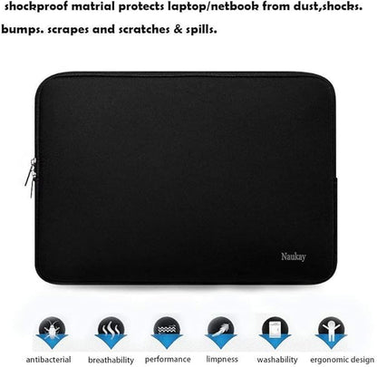 Naukay Laptop Bag 15 Inch, Resistant Neoprene Laptop Sleeve/Notebook Computer Pocket Case/Tablet Briefcase Carrying Bag Compatible for 15.4 inch MacBook Pro, Ultrabook Notebook, (Black)