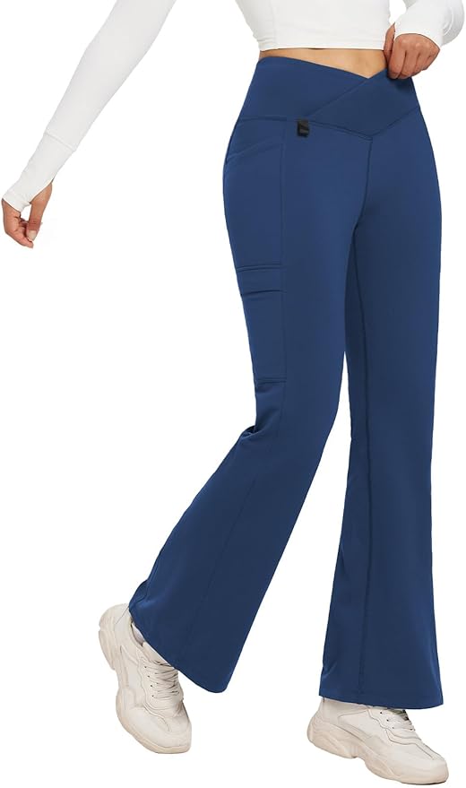 baleaf Women's Fleece Lined Pants Winter Thermal Water Resistant Crossover Flare Leggings Warm Bootcut Hiking Outdoor
