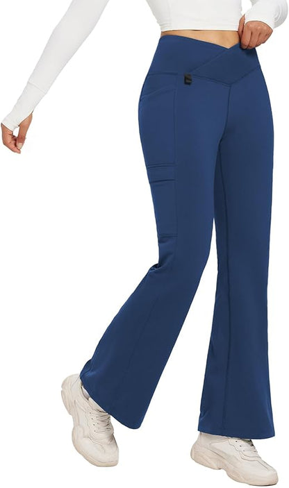 baleaf Women's Fleece Lined Pants Winter Thermal Water Resistant Crossover Flare Leggings Warm Bootcut Hiking Outdoor