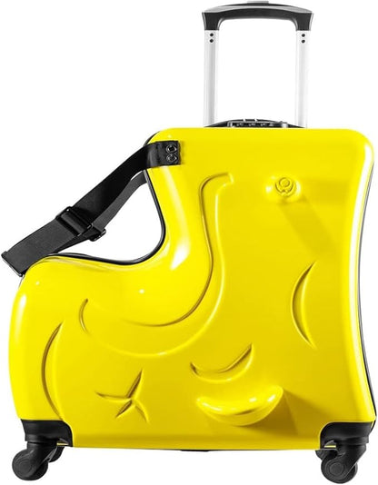 24 Inch Ride On Kids Suitcase with Wheels, Ride on Luggage with Pedal, Hardshell Kids Suitcase Adjustable Safe Harness, ABS+PC, Up To 100 Lbs, Yellow