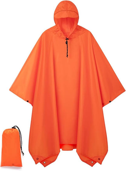 Hooded Rain Poncho for Adult, Waterproof Lightweight Raincoat for Hiking Camping
