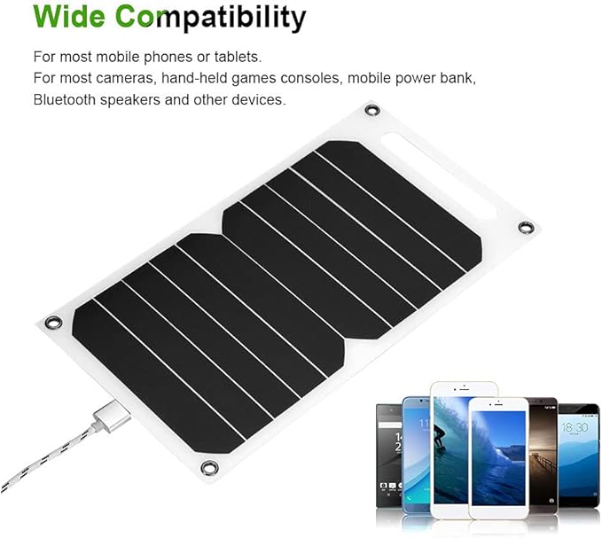 IP62 Portable 10W Outdoor USB Solar Panel Charger, High Efficiency Solar Power Bank, Lightweight Mobile Solar Charger for Camping Hiking Travel, with Mini Suction Cups