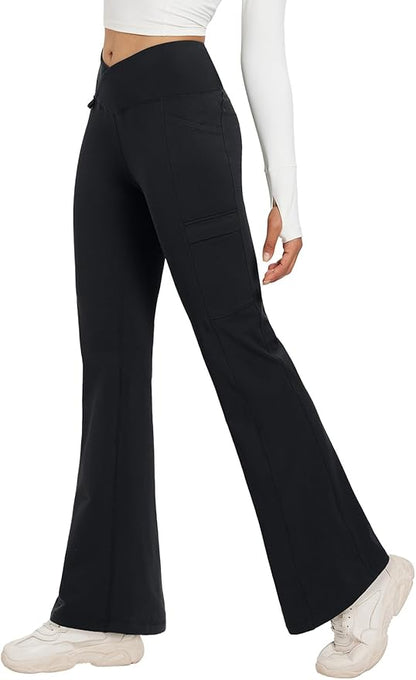 baleaf Women's Fleece Lined Pants Winter Thermal Water Resistant Crossover Flare Leggings Warm Bootcut Hiking Outdoor