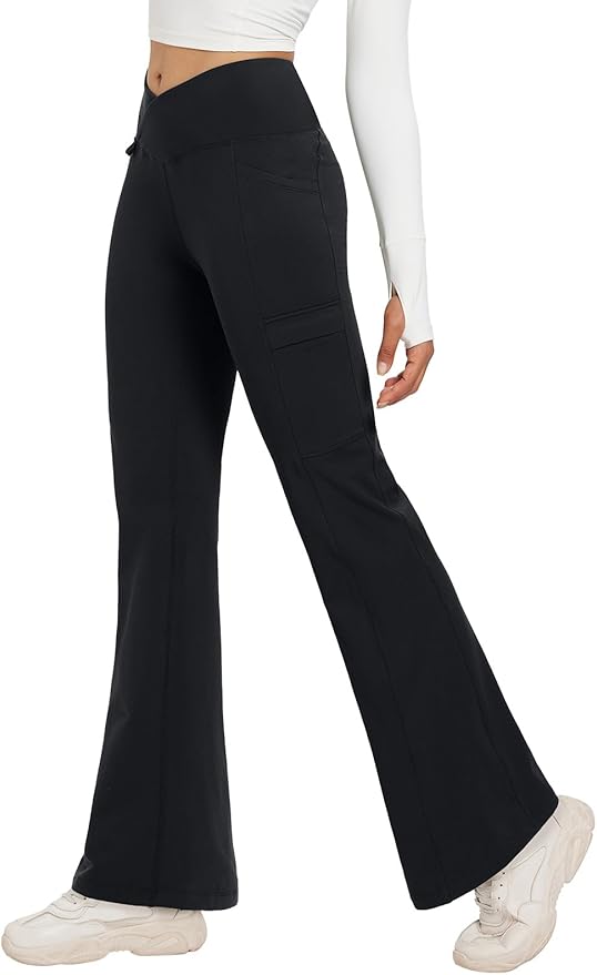 baleaf Women's Fleece Lined Pants Winter Thermal Water Resistant Crossover Flare Leggings Warm Bootcut Hiking Outdoor