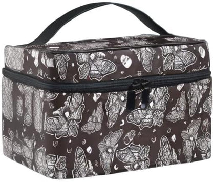 Makeup Bags, Gothic Moth Skull Moon Esoteric Makeup Organizer Bags Toiletry Bag Box Travel Cosmetic Bag Make Up Train Case for Women Teen Girl Ladies