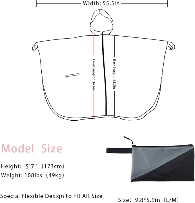 Fashion Hooded Rain Poncho Waterproof Raincoat Jacket with pocket for Women/Men/Adult