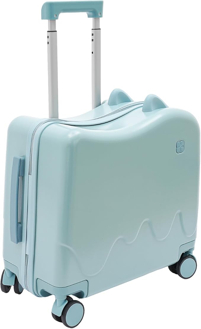 Kids Ride-On Suitcase, 18" Rolling Luggage With Lock, Carry on Hardside Trolly Case for Short Trips, Study Tours, Outings, Sky Blue