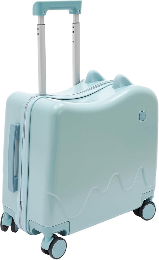 18" Kids Carry On Luggage, Ride-On Kids' Suitcase with Double Spinner Wheels, Cute Lightweight Tow-Along Luggage with Password Lock, Children's Trolly Case for Travel Study Tours (Sky Blue)