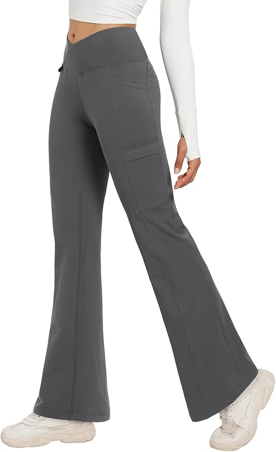 baleaf Women's Fleece Lined Pants Winter Thermal Water Resistant Crossover Flare Leggings Warm Bootcut Hiking Outdoor