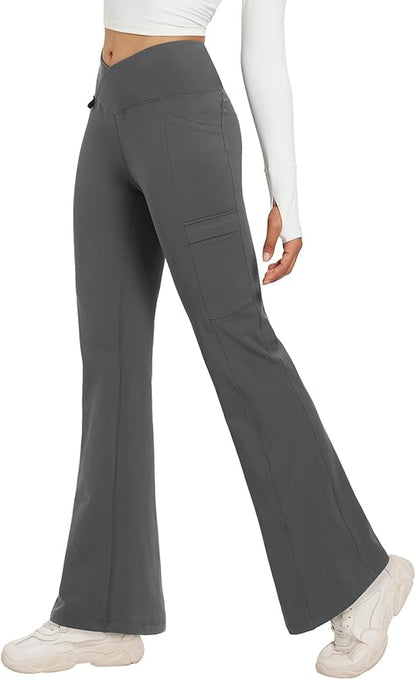 baleaf Women's Fleece Lined Pants Winter Thermal Water Resistant Crossover Flare Leggings Warm Bootcut Hiking Outdoor