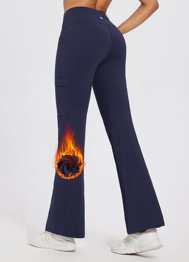 baleaf Women's Fleece Lined Pants Winter Thermal Water Resistant Crossover Flare Leggings Warm Bootcut Hiking Outdoor