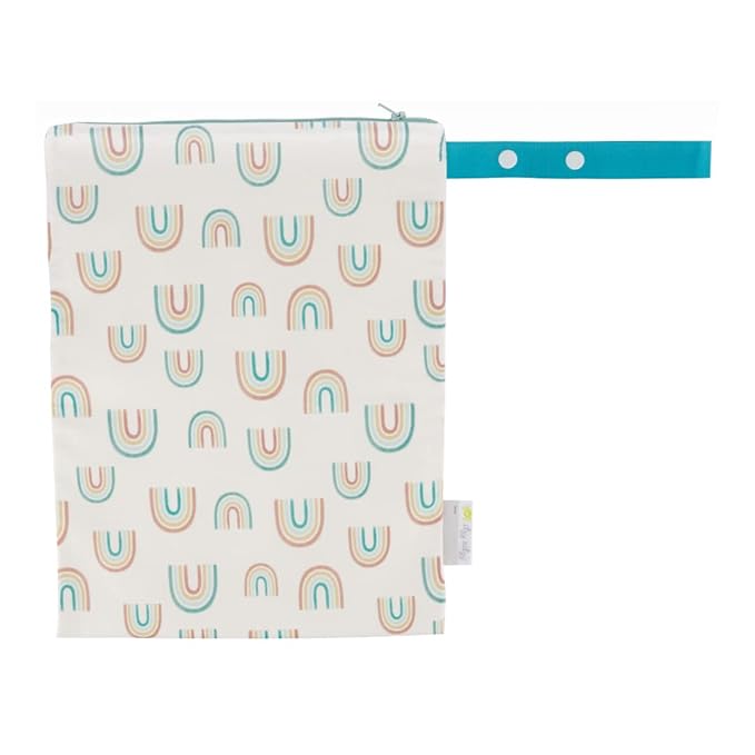 Itzy Ritzy Sealed Wet Bag with Handle – Wet Bag for Travel, Swimsuits, Cloth Diapers, Gym Clothes & Toiletries - Washable & Reusable with Water Resistant Lining - Measures 11” x 14” (Over The Rainbow)