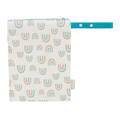 Itzy Ritzy Sealed Wet Bag with Handle – Wet Bag for Travel, Swimsuits, Cloth Diapers, Gym Clothes & Toiletries - Washable & Reusable with Water Resistant Lining - Measures 11” x 14” (Over The Rainbow)