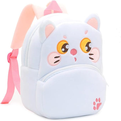 Cute Toddler Backpack,Cartoon Cute Animal Plush Backpack Toddler Mini School Bag for Kids Age 2-4 Years Old(White Cat)