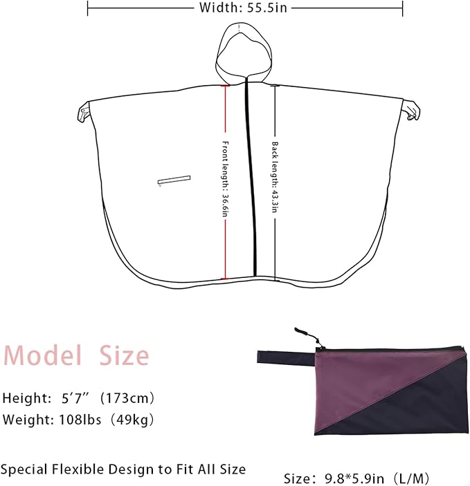 Fashion Hooded Rain Poncho Waterproof Raincoat Jacket with pocket for Women/Men/Adult