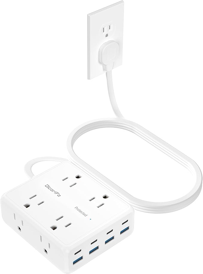 Power Strip 8 AC with 8 USB Ports, 10 FT Flat Plug Extension Cord, 2000 Joules Surge Protector, 30W Charging Station, Home Office College Dorm Room Essentials
