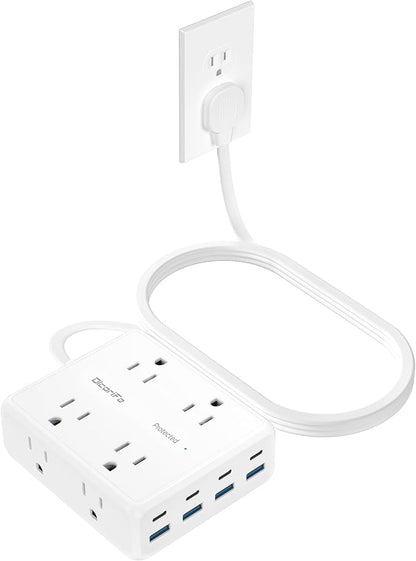 Power Strip 8 AC with 8 USB Ports, 10 FT Flat Plug Extension Cord, 2000 Joules Surge Protector, 30W Charging Station, Home Office College Dorm Room Essentials