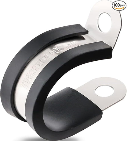 100PCS Cable Clamps 3/4 Inch 304 Stainless Steel Cable Clamps Rubber Coated Cushioned Insulated Cable Clamp,Automotive Wire Clamps,Pipe Clamps,Metal Clamp for Tube,Wire Cord Installation(19mm)