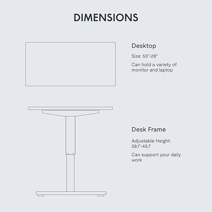 FLEXISPOT EN1 One-Piece Standing Desk with 1-Inch Thick Desktop, 55"x28" Electric Height Adjustable Desk for Home Office & Multi-Device Workstations, White(White Frame)