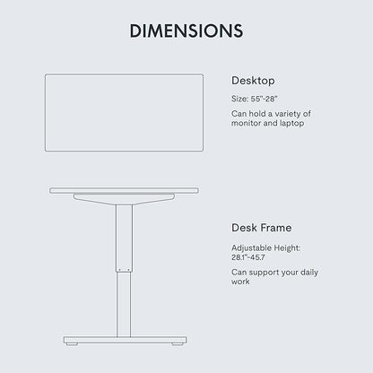 FLEXISPOT EN1 One-Piece Standing Desk with 1-Inch Thick Desktop, 55"x28" Electric Height Adjustable Desk for Home Office & Multi-Device Workstations, White(White Frame)