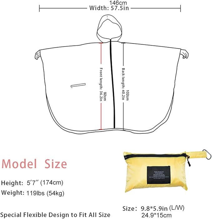 Fashion Hooded Rain Poncho Waterproof Raincoat Jacket with pocket for Women/Men/Adult