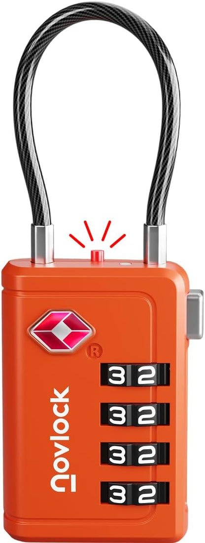 TSA Approved Luggage Lock | Inspection Indicator, 4-Digit Combination, Durable Zinc Alloy | for Suitcases, Backpacks, Travel Bags | Orange, 1-Pack