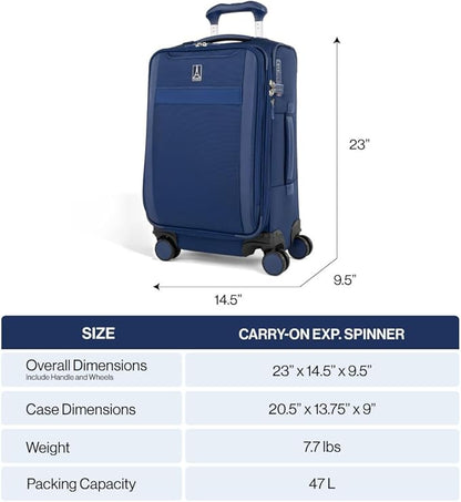 Travelpro VersaPack+ Lightweight Softside Expandable Carry on Luggage, 8 Spinner Suitcase, TSA Lock, Men and Women, Carry On 21-Inch, Desert Sage Green