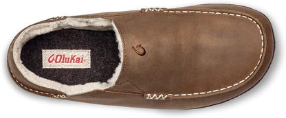 OLUKAI Moloa Slipper, Men's Premium Leather Slip-On Shoes, Soft Genuine Shearling Lining & Gel Insert, Drop-In Heel & All-Day Comfort
