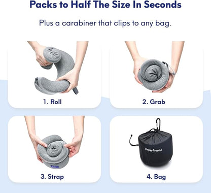 C CUSHION LAB Travel Pillow, Award-Winning Patented Ergonomic Design for Chin & Neck Support Memory Foam Neck Pillow, Compact Airplane Pillow for Traveling, Flight, Car (Royal Purple, Large)