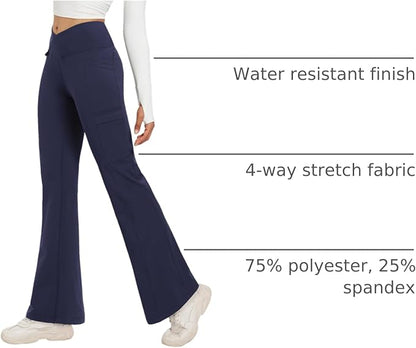 baleaf Women's Fleece Lined Pants Winter Thermal Water Resistant Crossover Flare Leggings Warm Bootcut Hiking Outdoor
