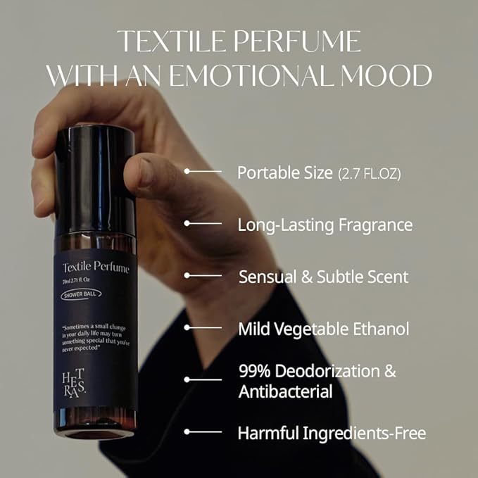 hetras Textile Perfume | Santal Fresh - Sophisticated Woody Scent | Long-Lasting Subtle Fragrance Wrinkle Release Spray | Travel-Size Linen Freshener | Made with Natural Essential Oils, 2.7 fl. oz.