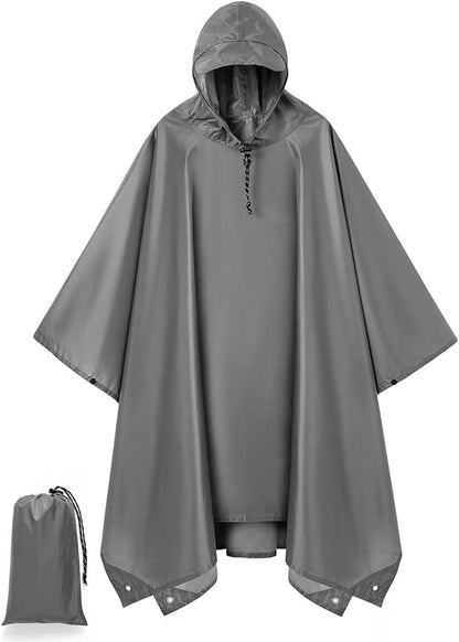 Hooded Rain Poncho for Adult, Waterproof Lightweight Raincoat for Hiking Camping