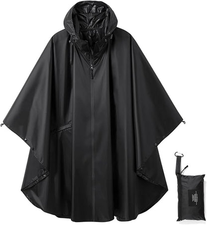 Rain Poncho Jacket Coat Hooded Zipper Style for Women/Men/Adult with Pocket