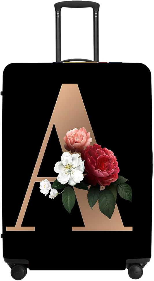 Floral A lphabet Luggage Cover Set, Vintage Letter Print Waterproof Suitcase Protector, Travel Accessories for Women Men