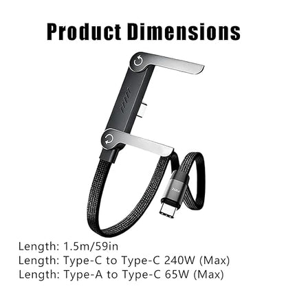 Sideways Phone Charger, 240w Braided Fast Charge Cable with Built-in Phone Stand, 2-in-1 Invisible Holder Charger Cable for Smartphones Tablets, Fast Data Transfer (2pcs Mix)