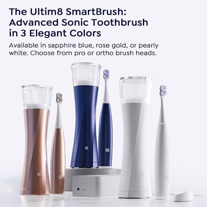 SuperMouth® ULTIM8 SmartBrush™ Electric Toothbrush - Patented SuperBristles® Clean Teeth 40X Better, Dual Sonic Modes, Pressure Sensor, Stunning Design - Teens & Adults - Rose Gold