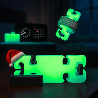 GlowBrick Stocking Stuffers for Adults Cord Management Weighted Cord Holder Cable Wrap Phone Stand - Glow-in-The-Dark Gadget Organizer for Nightstand. Gift for Men, Silicone. Glowing Yellow