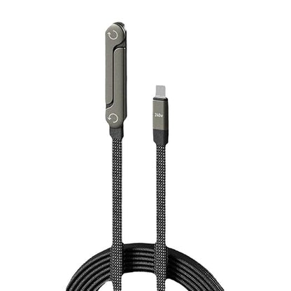 240W Braided Fast Charge Cable with Built-in Phone Stand, T-Shaped USB-C to USB-C Charger Cord with Foldable Holder (Type C to Type C)