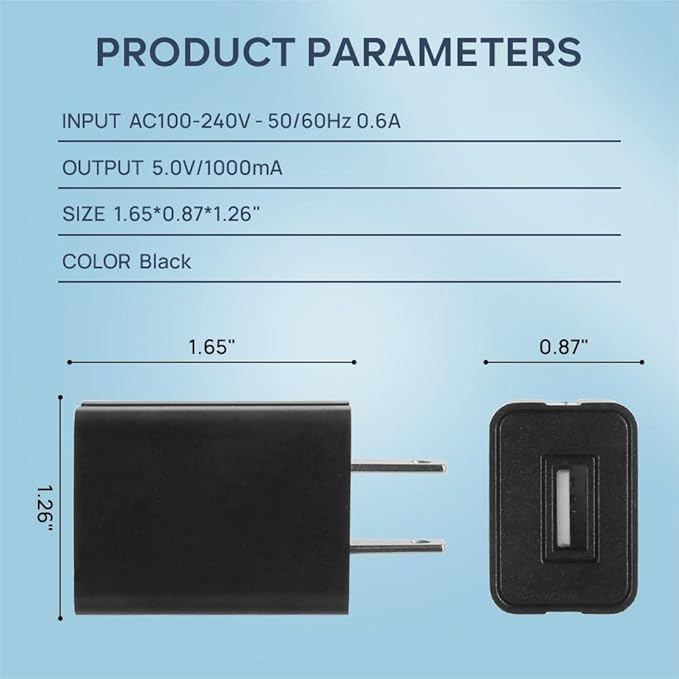 Wall Charger Cube 5V1A USB Power Supply Charging Block Universal Wall Plug Brick Portable Travel Fast Charger Power Adapter for iPhone, Samsung Galaxy, LG (2PCS-Black)