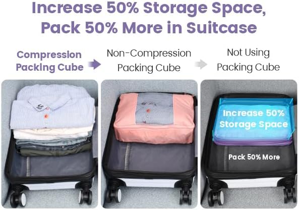 Cambond Compression Packing Cubes for Travel Women - Expandable Travel Bags Luggage Organizers Travel Essentials Compression Cubes for Travel Carry on Suitcases Organizer