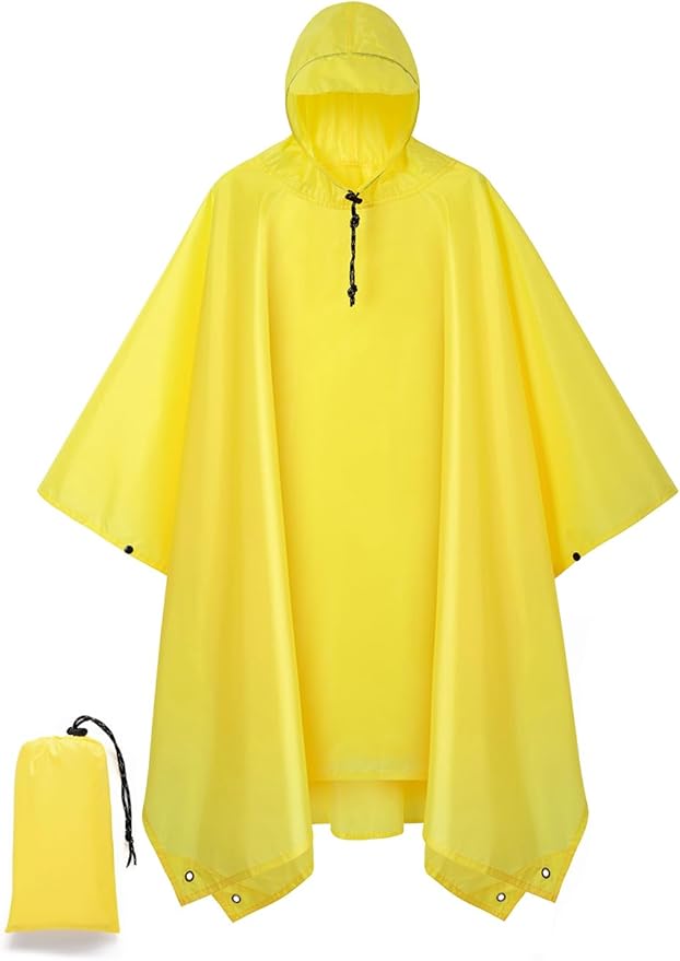 Hooded Rain Poncho for Adult, Waterproof Lightweight Raincoat for Hiking Camping