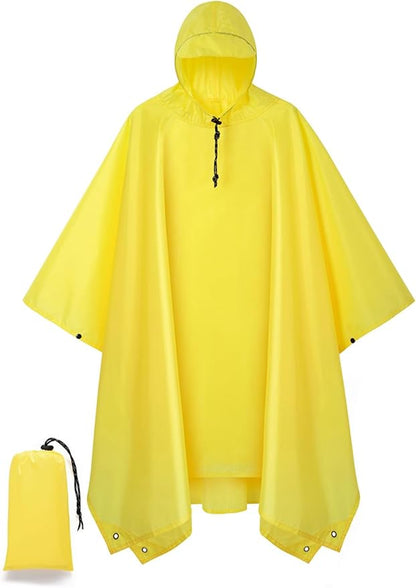 Hooded Rain Poncho for Adult, Waterproof Lightweight Raincoat for Hiking Camping