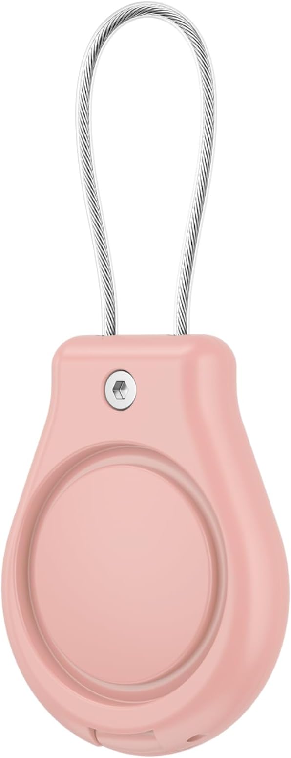 AirTag Holder with Wire Cable Compatible with Apple AirTags, Ultra Durable Anti-Lost Protective Lock Case for Luggage, Key, Backpack (Pink)