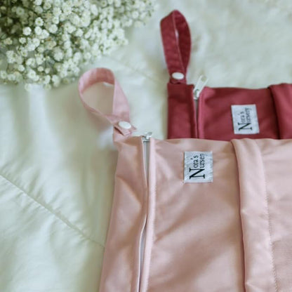 Nora's Nursery Wet Dry Bags with Two Zippered Pockets - Reusable and Washable for Swimming, Travel, Beach, Pool, Daycare, Cloth Diapers, Toiletries, and Wet Swimsuits - 11x15, Rose - 2-Pack