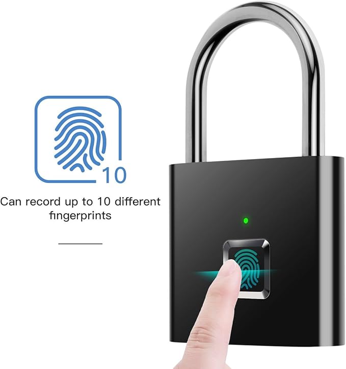 Fingerprint Padlock,AICase Ultra Light One Touch Open Fingerprint Lock with USB Charging for Gym, Sports, School Employee Locker,Fence, Suitcase,Bike No App, No Bluetooth，No Trouble