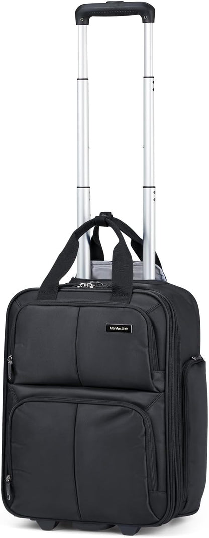 Hanke Softside Underseat Carry On Luggage with Wheels,Travel Luggage Rolling Bag Small Suitcase，Black, Underseater 16-Inch
