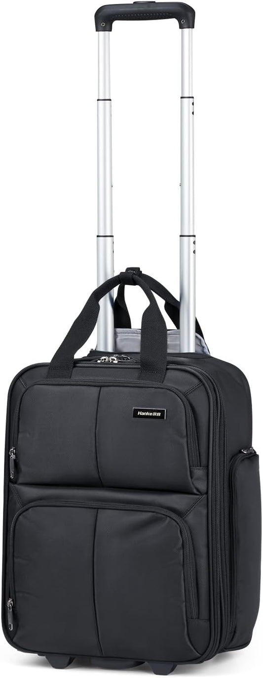Hanke Softside Underseat Carry On Luggage with Wheels,Travel Luggage Rolling Bag Small Suitcase，Black, Underseater 16-Inch
